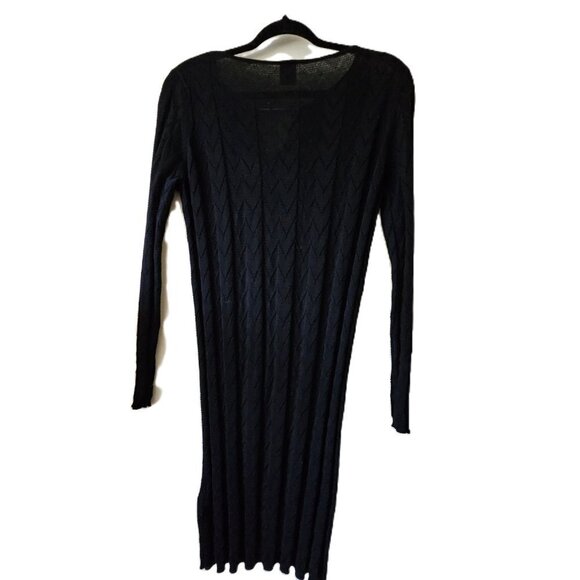 M Missoni Wool Blend Dress 40/S Black Signature Pattern LS V Neck Bar Clasp Midi - Picture 4 of 16
